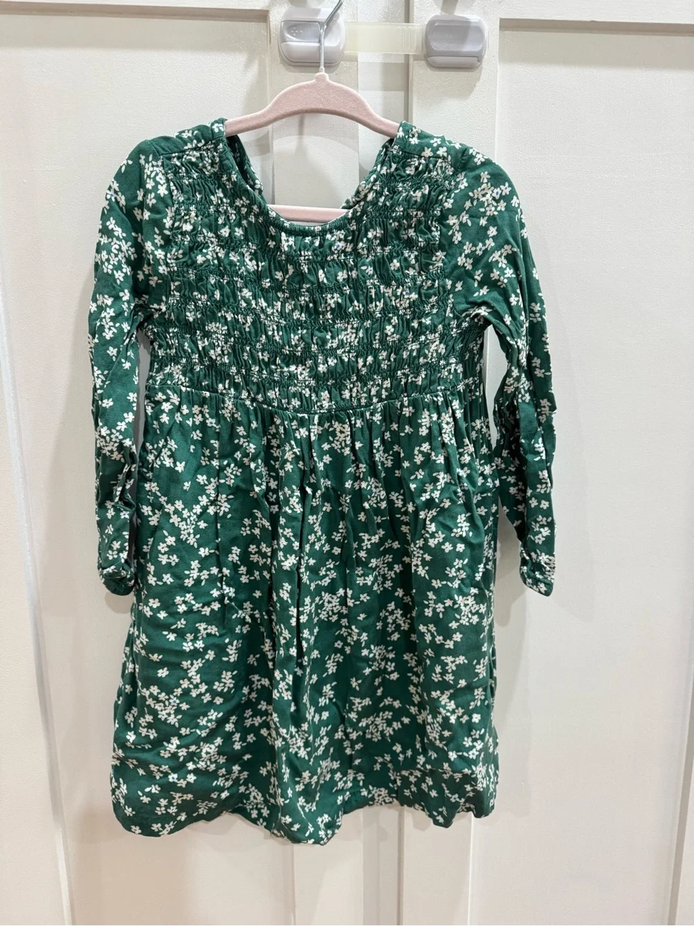 Girls' Green Floral Long-Sleeve Smocked Dress and Black Floral Long-Sleeve Dress